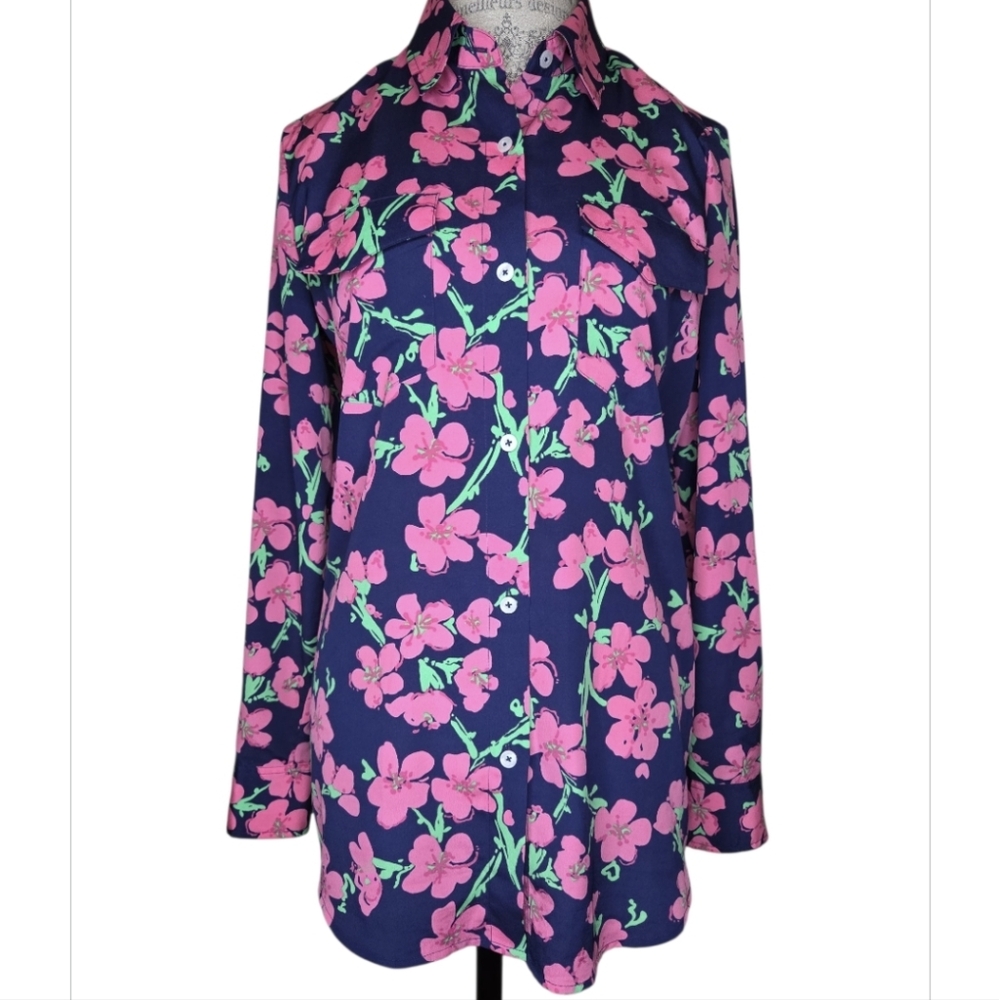Lilly Pulitzer Kapri Floral Button Down Blouse Size M - Picture 1 of 7